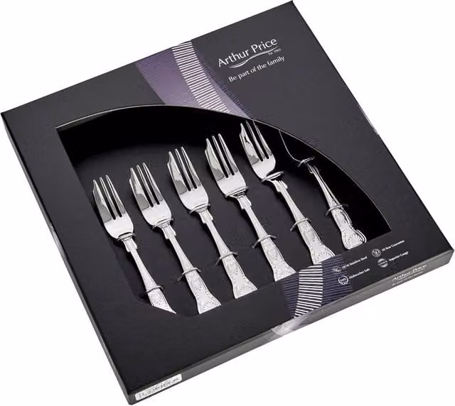 Arthur Price Kings Polished Silver Stainless Steel Pastry Fork Set of 6