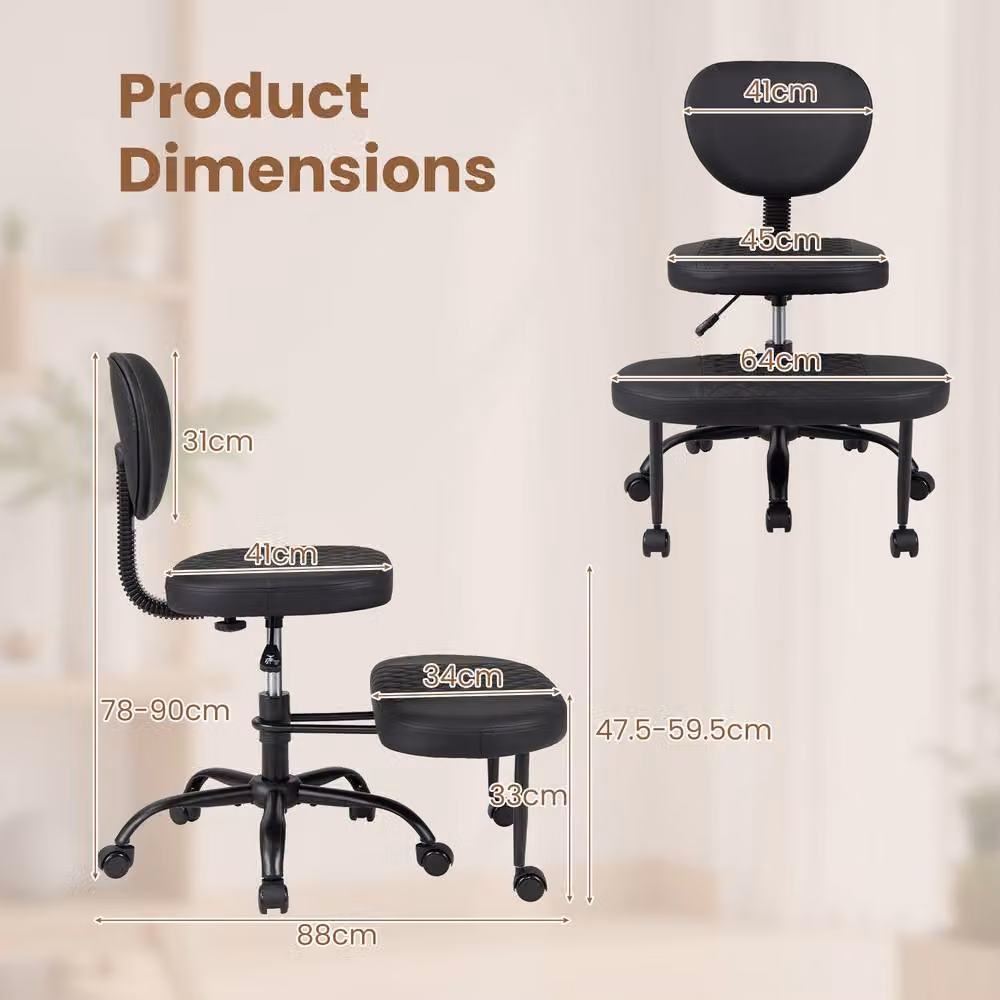 Costway Ergonomic Cross Legged Office Chair in Black Synthetic Leather with Castors – 2