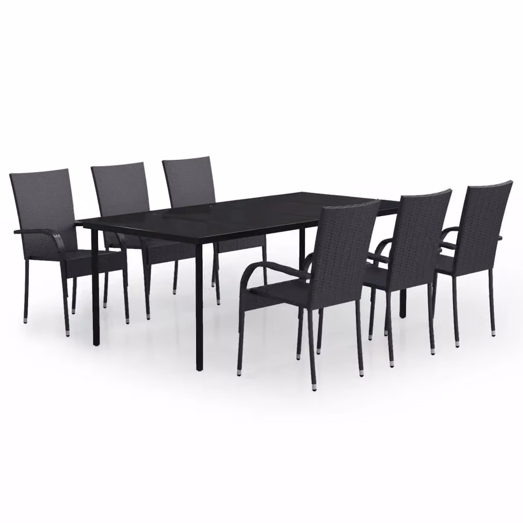 Berkfield Home 7 Piece Black Steel and Glass Garden Dining Set – 2