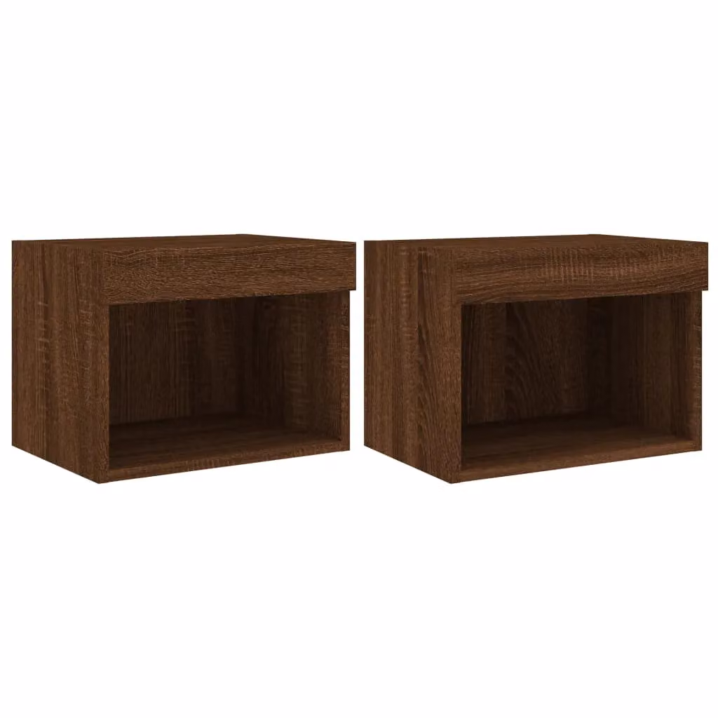 Berkfield Home Set of 2 Wall-Mounted Bedside Cabinets with Integrated LED Lights in Brown Oak – 2
