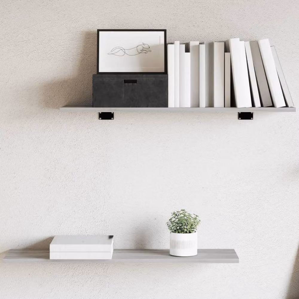 Berkfield Home Set of 4 Grey MDF Wall Mounted Shelves, W: 80 cm, D: 20 cm, H: 1.5 cm – 2