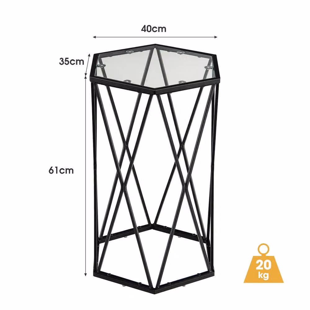 Costway Modern Hexagonal Glass Coffee Table with Black Metal Frame – 2