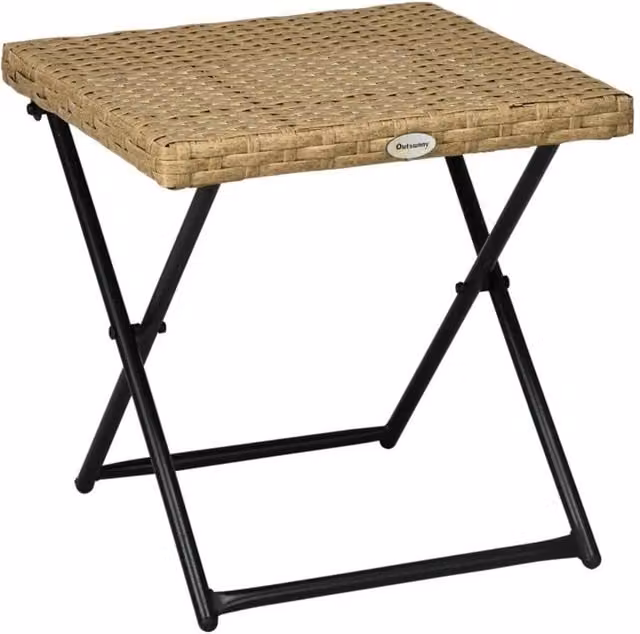 KORVIXA Folding Rattan and Steel Coffee Table in Beige
