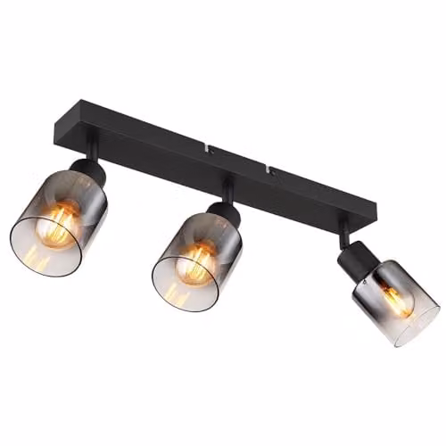 Globo Lighting Hubertus Ceiling Spotlight Bar in Black with Smoky Transparent Glass Shades, 3x E14 – 1