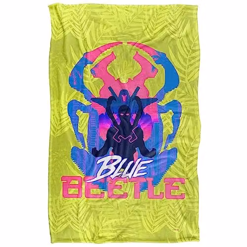 Warner Bros. Blue Beetle 2023 Beetle Palm Silhouettes Super Soft Fleece Throw Blanket, Blue and Multicolour, W: 91 cm, D: 147 cm