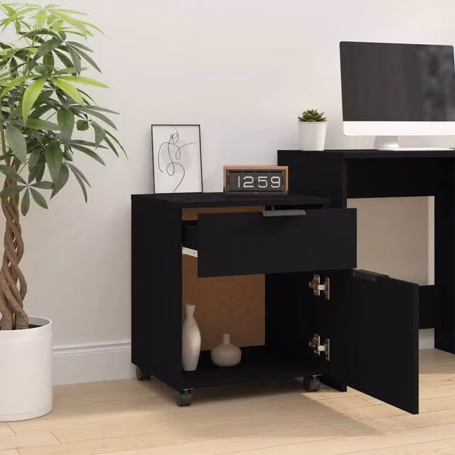 Berkfield Home Mobile File Cabinet with Wheels, Black, W: 45 cm, D: 38 cm, H: 54 cm