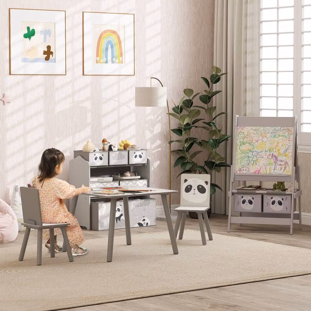 AIYAPLAY Kids Table, Chairs, Storage Unit and Easel Set in Grey – 2