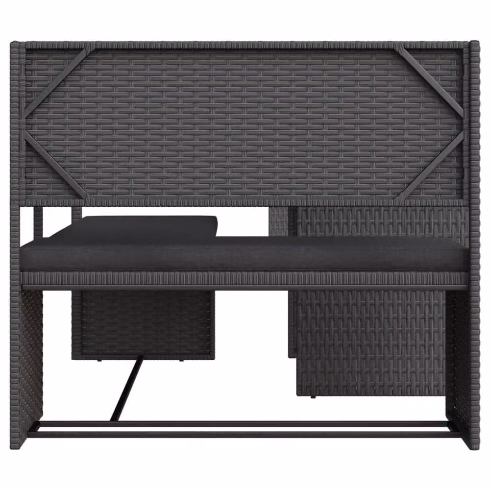 Berkfield Home L-Shaped Garden Sofa Set with Table and Cushions in Black Poly Rattan and Metal – 3