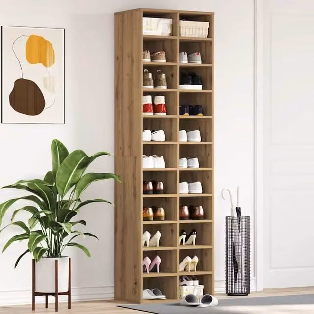 Berkfield Home Artisan Oak Shoe Cabinet in Brown, W/D/H: 54 x 34 x 183 cm – 1
