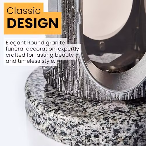 NOVECRAFTO Large Round Granite Memorial Lantern in Grey and Silver with Cross, H: 22 cm – 6