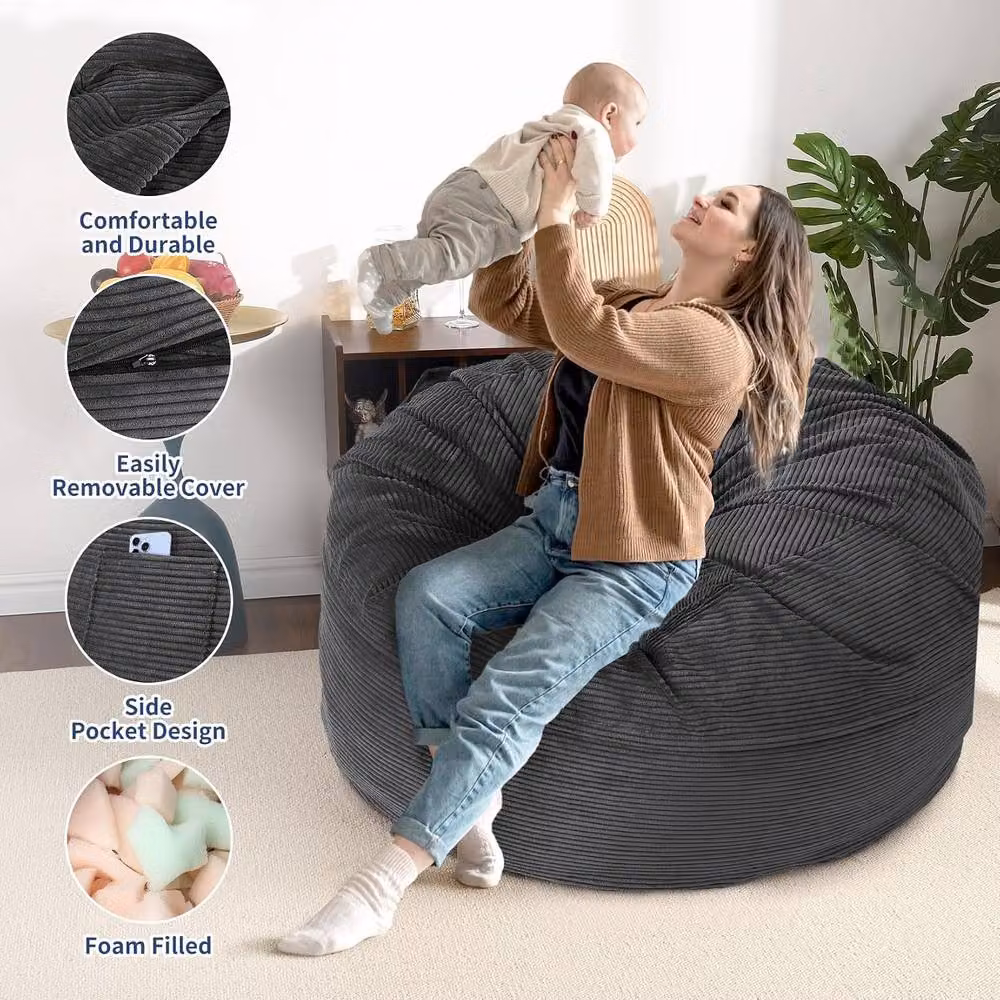 London Boutique 2-in-1 Convertible Bean Bag Chair and Floor Sofa Bed with Removable Cover, Grey – 6