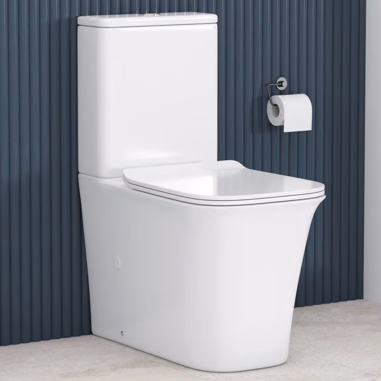 Royal Bathrooms Orion White Ceramic Close Coupled Rimless Washdown Toilet with Slim Soft Close Seat