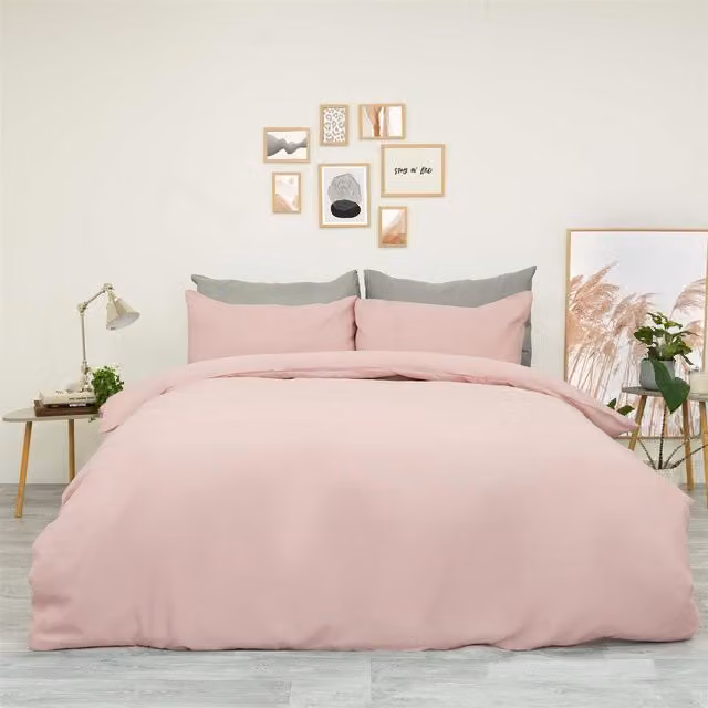 Brentfords Reversible Plain Dyed Microfibre Bedding Set with Pillowcase, Pink, 90 x 190 cm