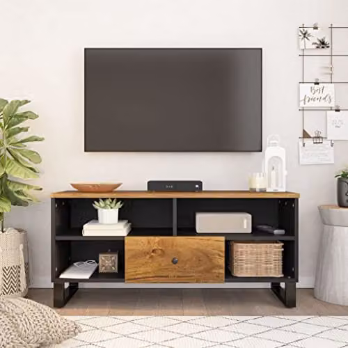 vidaXL Rustic Brown TV Cabinet made from Mango and Engineered Wood, W: 80 cm, D: 33 cm, H: 46 cm – 2