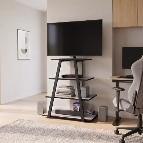HOCUS PICUS Modern TV Stand with Metal Frame and 4-Tier Open Shelves in Sandstone, W/D/H: 80.0 x 40.6 x 70.4 cm – 2