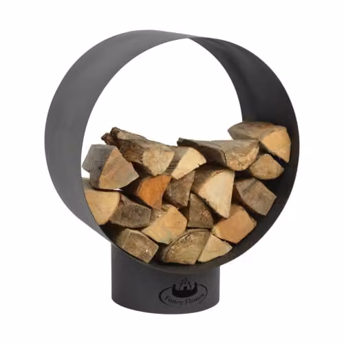 Esschert Design Modern Round Wood and Steel Storage for Garden and Terrace in Black and Silver
