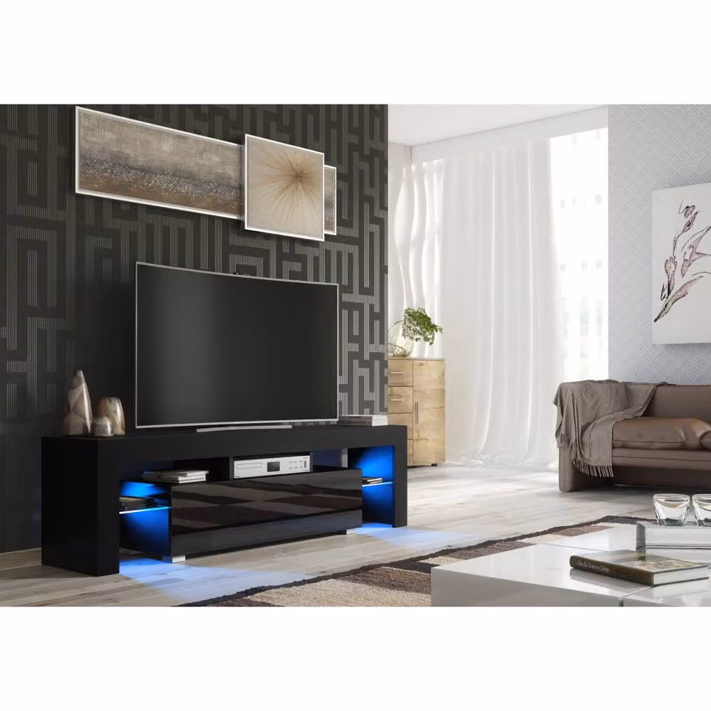 Mex Furniture LTD Aria Modern Glossy TV Unit in Black, W/D/H: 160 x 35 x 45 cm – 5