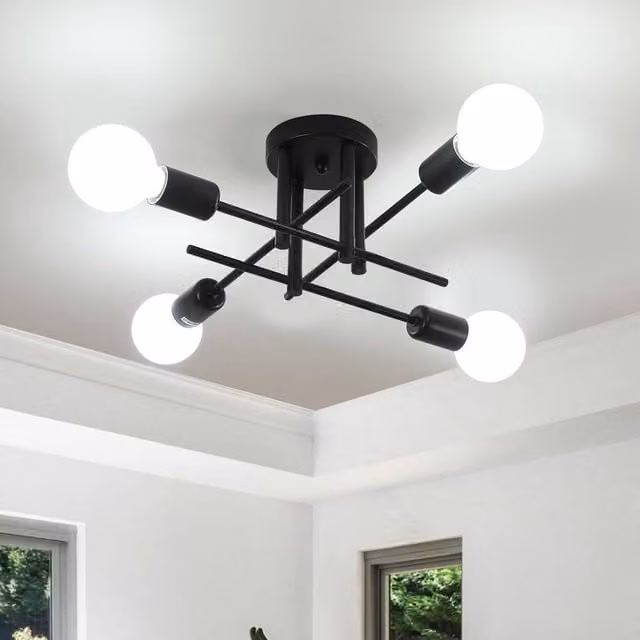 Goeco Vintage Sputnik Ceiling Light, 4-Bulb Metal Chandelier in Black and Gold/Brass – 1