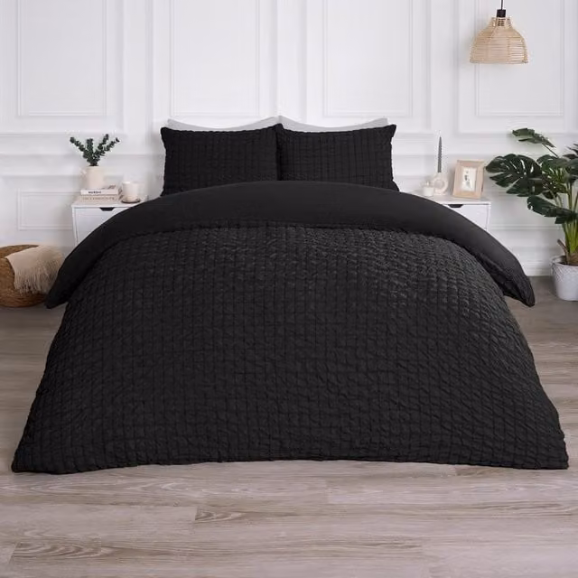 OHS Geo Seersucker Duvet Set, Black, 90 x 190 cm
