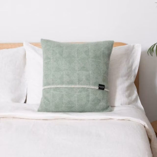 Native Natural Green Graphic Wool and Feather Square Cushion W/D/H: 45 x 45 x 45 cm