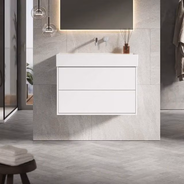 Banyetti Venti 800mm Wall Hung Vanity Unit with Veneto 0 Tap Hole Basin, Matt White