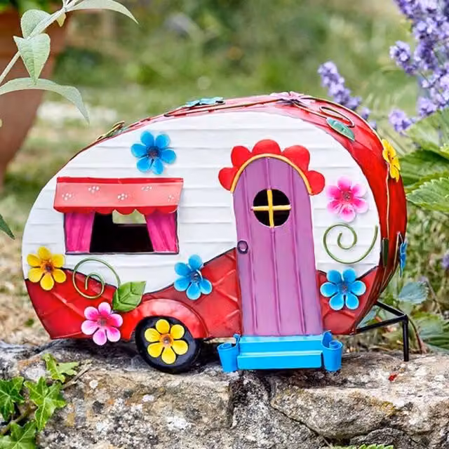Garden Mile Multicolour Floral Metal Garden Flower Caravan Ornament
