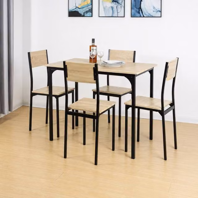 SPOT ON DEALZ Modern Black Dining Table and 4 Chairs Set, Rectangular MDF and Metal Kitchen Furniture, W/D/H: 120 x 70 x 76.5 cm – 1
