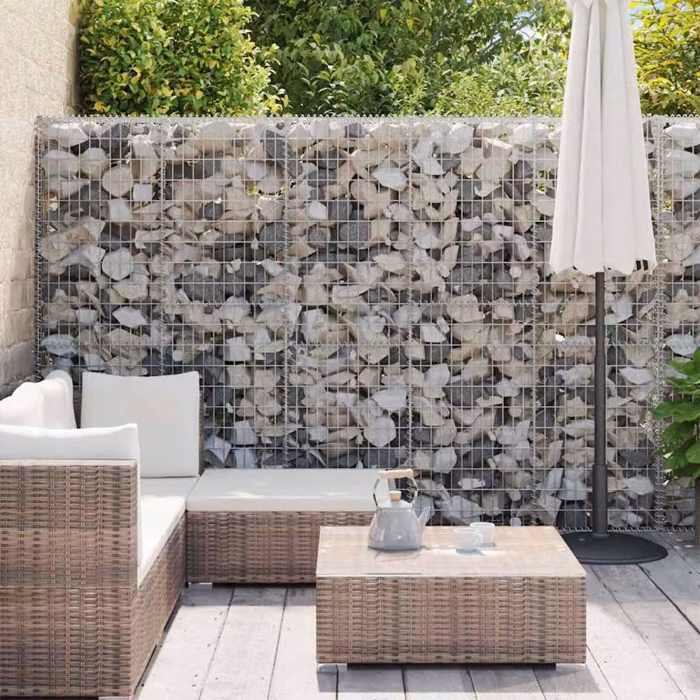 Berkfield Home Galvanised Steel Gabion Fence Wall with Covers in Silver, W/D/H: 900 x 30 x 200 cm – 2