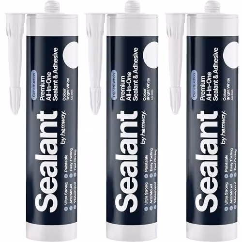Hemway Bright White Hybrid Polymer Construction Sealant and Adhesive, 3 x 300ml