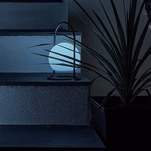 MiniSun Contemporary Black Metal Wire Lantern Table Lamp with Rechargeable RGB LED Globe Shade – 3
