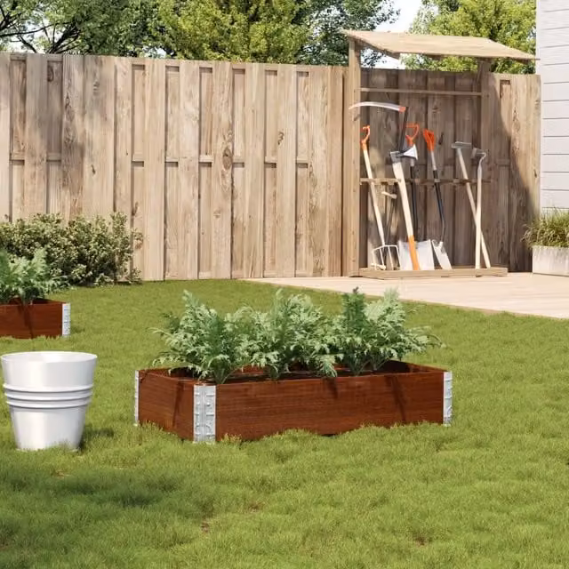 Berkfield Home Garden Brown Wooden Raised Bed Planter with Galvanised Steel W/D/H: 100 x 50 x 50 cm