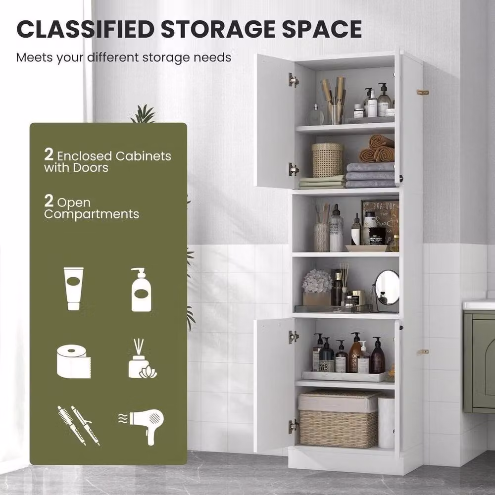 FORGEVIO White Freestanding Kitchen Pantry Cabinet and Tall Unit with Hinged Doors and Internal Shelves – 3