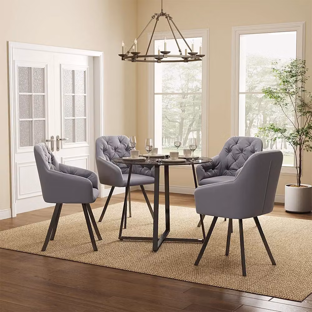 Living and Home Modern Round Tempered Glass Dining Table in Black – 2