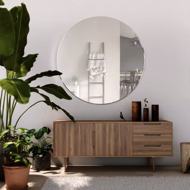 MirrorOutlet Classic Design Round Glass Bevelled Wall Mirror, Diameter: 100 cm