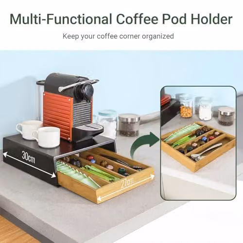 SoBuy Coffee Pod Holder with 4 Compartments, Black Bamboo and MDF Drawer Organiser, W/D/H: 31 x 30 x 10 cm – 2