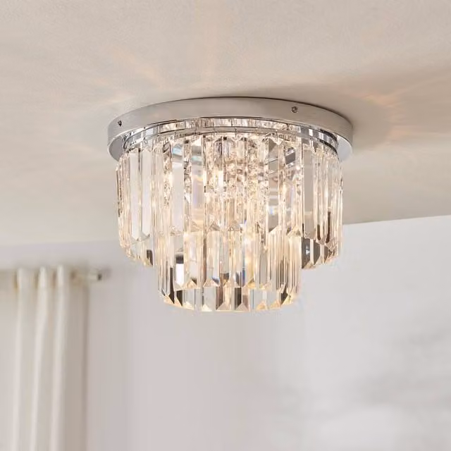 FurnitureboxUK Isabella Cut Glass Crystal Drop Ceiling Light in Silver and Chrome
