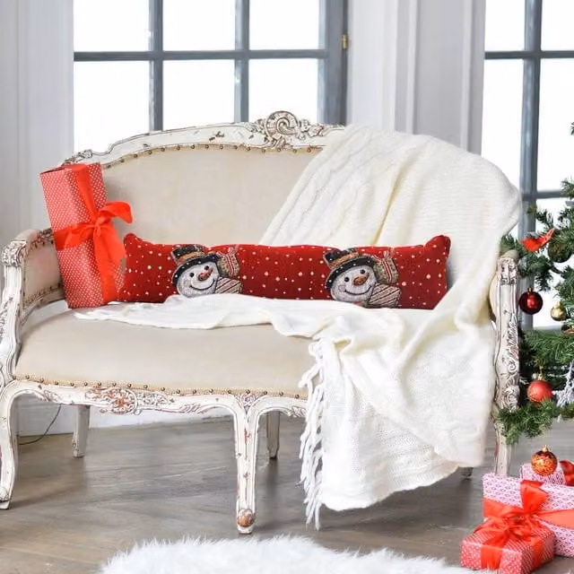 Velosso Snowman Presents Red Chenille Draught Excluder, W: 90 cm, H: 15 cm