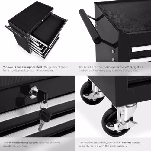 tectake Lockable Rolling Tool Chest with 7 Drawers in Black Steel – 5