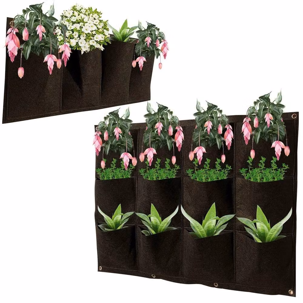 NESTLUNE 4 Pocket Vertical Wall Hanging Planter Grow Bag in Brown – 3