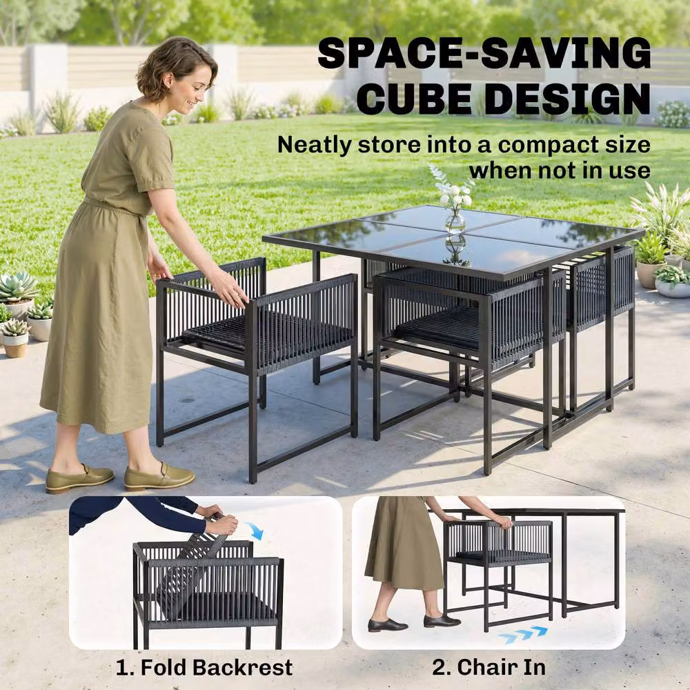 OUTSUNNY Modern Garden Dining Set with Table and Chairs in Anthracite Grey – 4