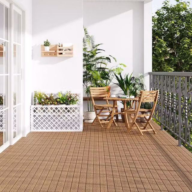 Darphe Brown WPC Wood-Grain Interlocking Decking Tiles