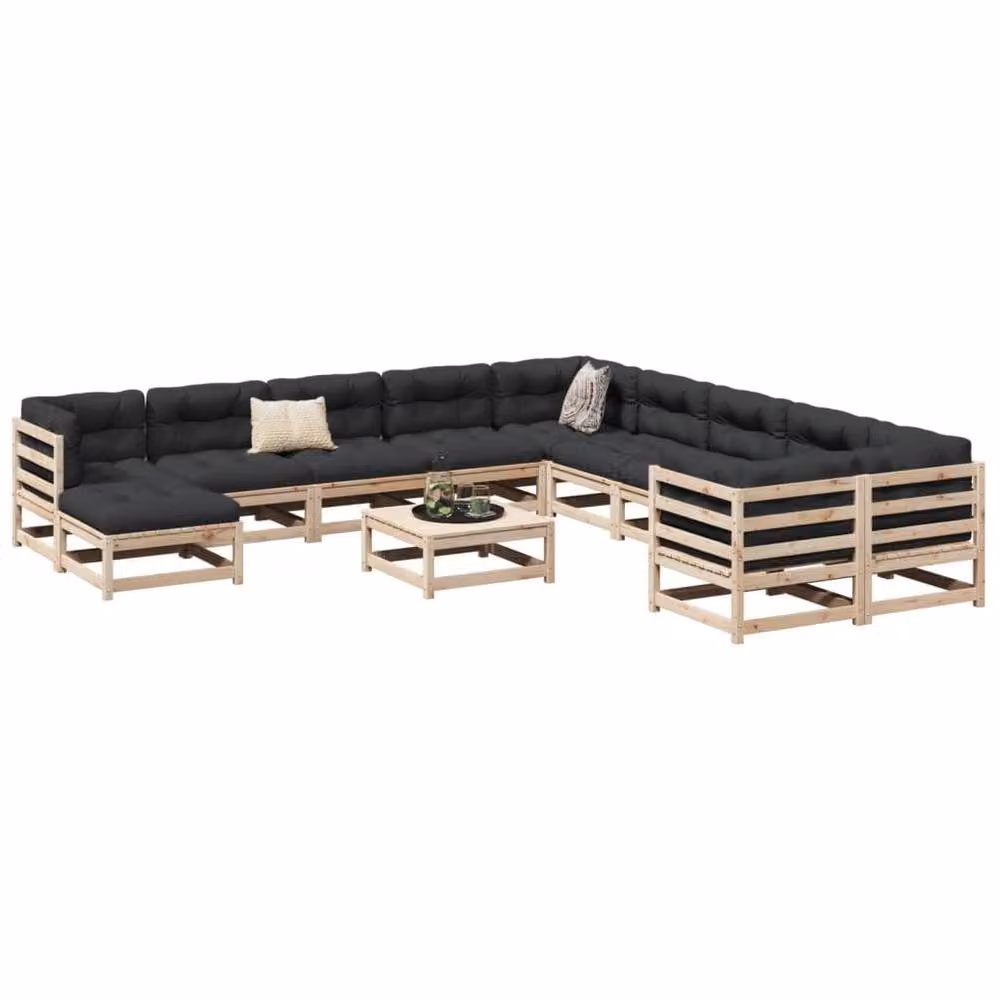 Berkfield Home Beautiful 12 Piece U-Shape Garden Sofa Set in Solid Pine Wood with Beige Fabric Cushions and Matching Ottoman – 2