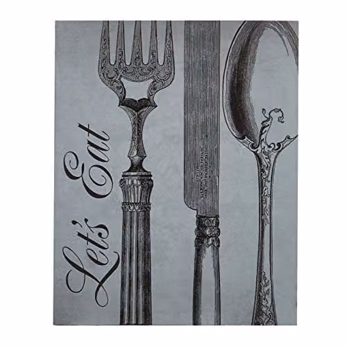 Premier Housewares Let's Eat Vintage Typography Wall Plaque in Blue and Black