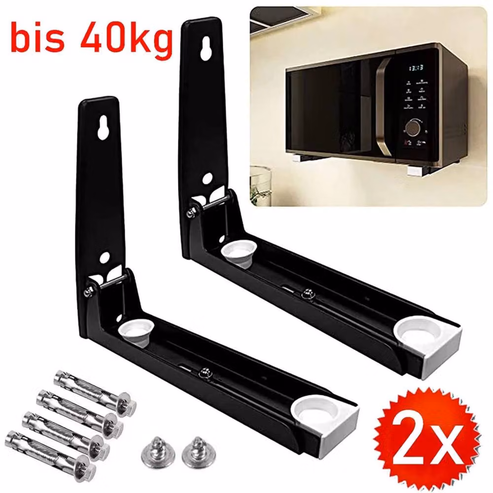 Nordara Heavy Duty Adjustable Microwave Bracket Rack, Black, W: 28.8 cm x D: 29.0 cm – 2