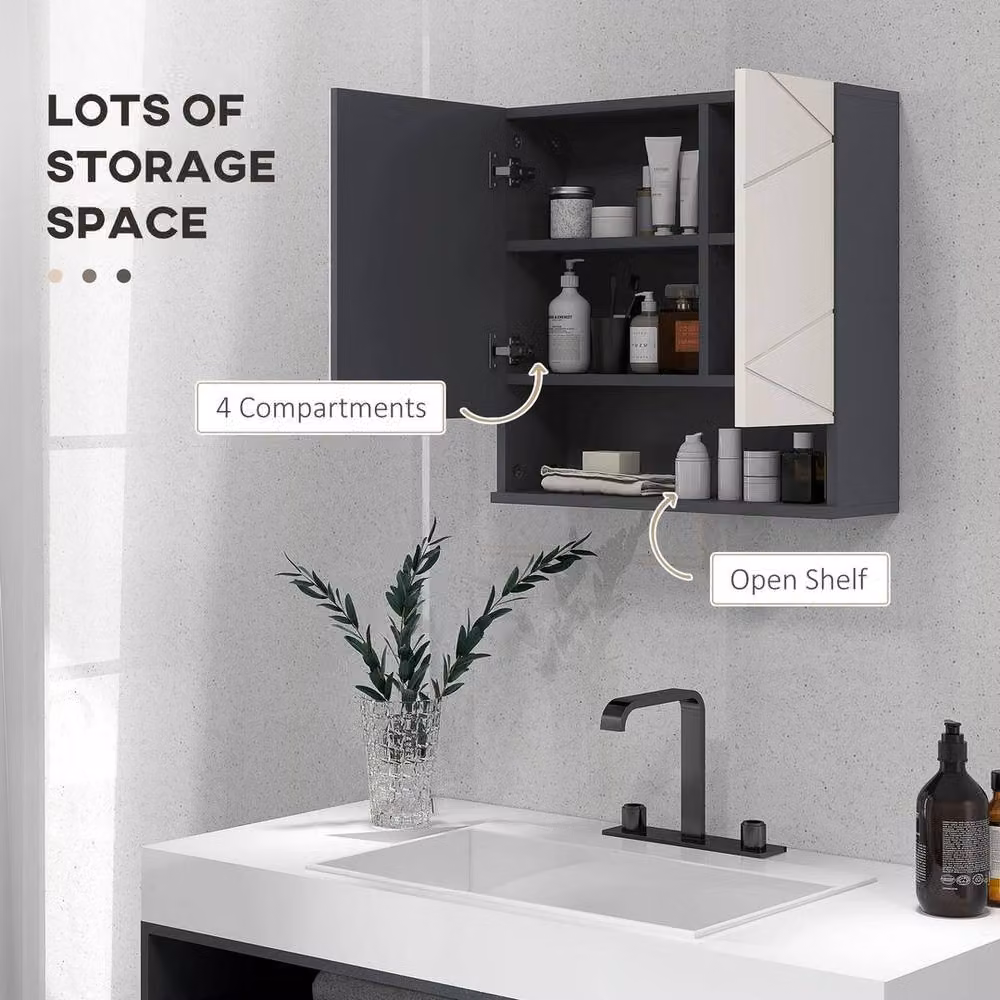 PAWNORA Wall Mounted Modern Bathroom Storage Cupboard with Mirror and Internal Shelves in Matt Dark Grey – 4