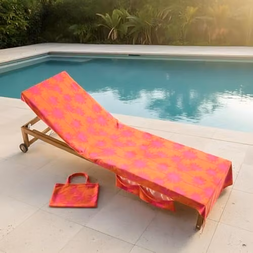OHS Orange Palm Tree Microfibre Beach Towel with Bag, Quick-Drying and Absorbent, W: 75 cm, L: 215 cm