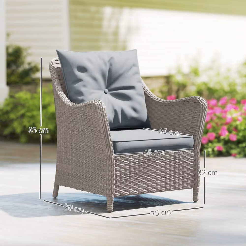 STILVORA Set of 2 Rattan Garden Armchairs with Grey Cushions – 3