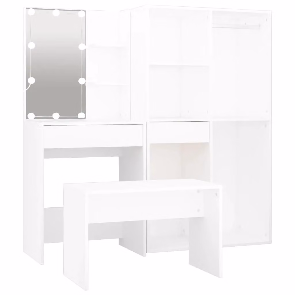 Berkfield Home Hollywood LED Dressing Table Set in White Matt MDF – 2