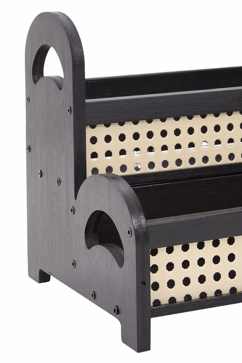 Living and Home 2-Tier Vintage Floral Tabletop Storage Organiser Display Shelf in Black with Rattan and Bamboo Details – 3