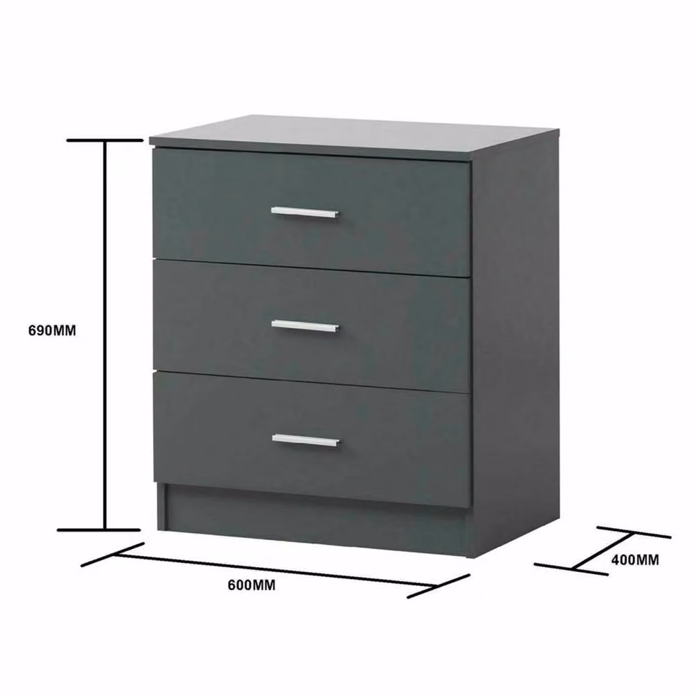 EONLION Modern 3 Drawer Chest of Drawers in Dark Grey, Width: 100 cm – 2